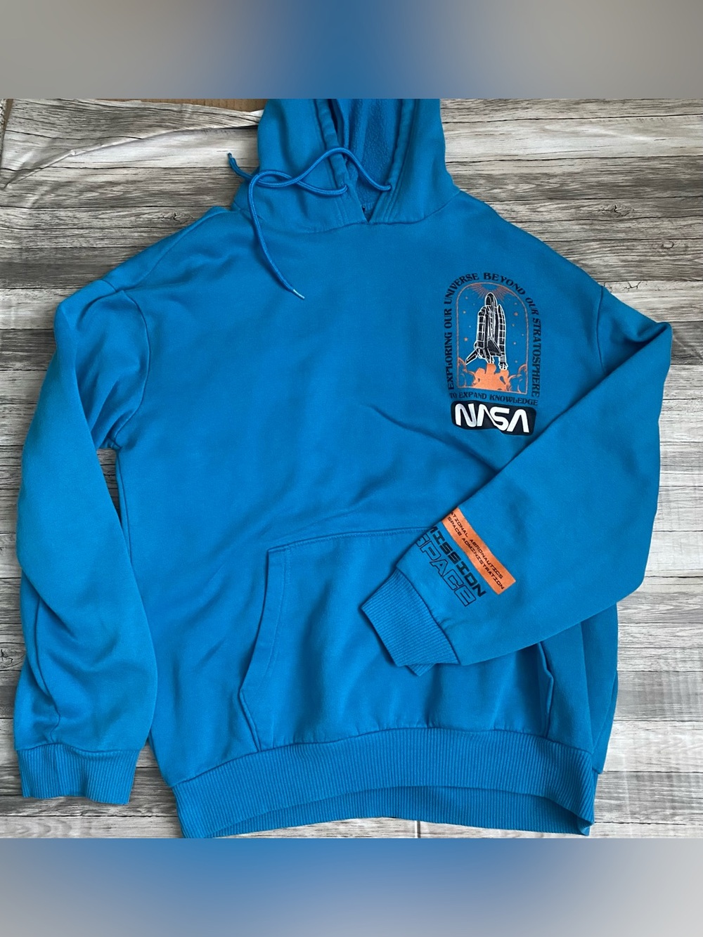 NASA Blue Graphic Hoodie with Rocket Logo